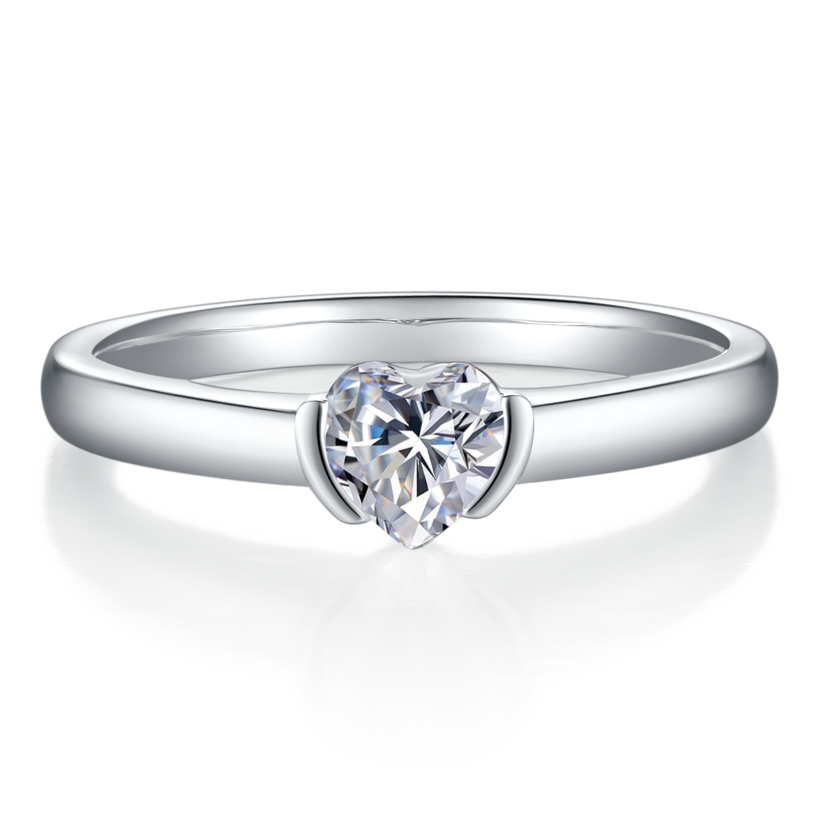 Simplified heart-shaped S925 silver plated platinum moissanite diamond women's ring 0.5 carat D-grade